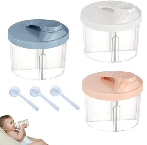 6 PCS Formula Powder Pots, Baby Milk Powder Dispenser Pots Rotatable Cover Protable Mam Formula Dispenser with 3 Scoops for Travel-Friendly Milk Dispensers Pot (Pink Beige Blue)