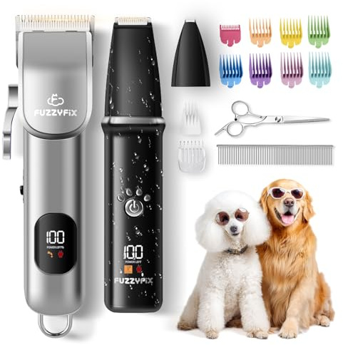 FuzzyFix Hundeschermaschine 3 in1 Set, Schermaschine Hund Haarschneidemaschine für Dichtes Verfilztem Fell,Leise Hunderasierer und Pfotentrimmer für Hunde und Katzen,Schwarz