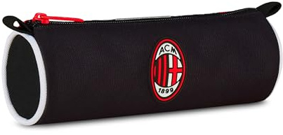 Seven Milan Federmäppchen, Schwarz, ovales Federmäppchen für Stifte, Bleistifte und Zubehör, für mittlere und obere Schule, Fußball, Schwarz, Modern