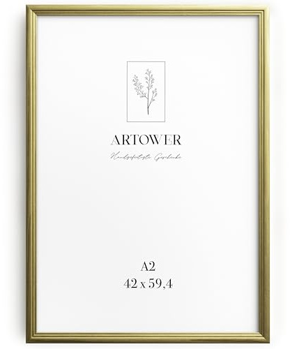 Artower® Bilderrahmen Vintage Gold Holz Rahmen für DIN A2 42 x 59,4 cm | Posterrahmen Groß für Collage | Picture Frame Vintage Gold Wood 42x59 cm | Retro Schmal Bilderrahmen | Poster Rahmen