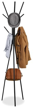 Relaxdays Garderobenständer, 6 Haken, Ablage, HxBxT: 182 x 41 x 38 cm, Kleiderständer Baumform, Garderobe, schwarz/braun | HxBxT: 182 x 41 x 38 cm, Kleiderständer Baumform, Garderobe