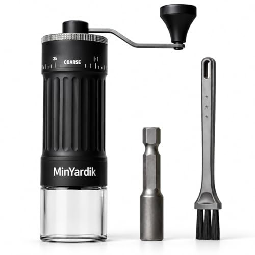 MinYardik Molinillo de Café Manual 2 en 1 con Adaptador para Atornillador, 40 Ajustes de Molienda, Muelas Cónicas de Cerámica, Portátil para Espresso, Moka, Filtro y Prensa Francesa
