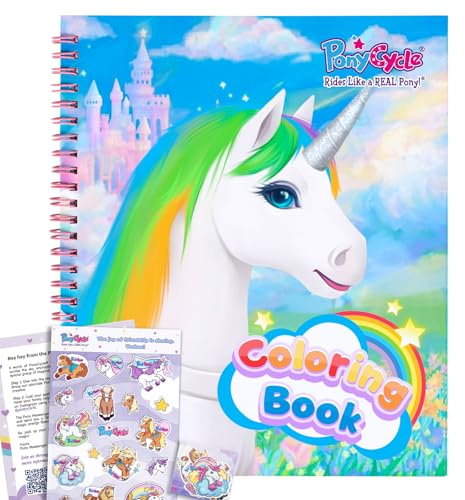 PonyCycle Malbuch und Sticker Set, Einhorn und Pony Motiv, Malbuch mit Aufklebern für Kinder