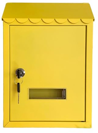 Grande boîte aux lettres murale d'extérieur avec serrure à clé en métal durable pour usage résidentiel - Pour porche, cour, jardin - Jaune