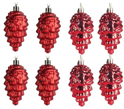 Zymoplas 8X langlebige Kunststoff Tannenzapfen Anhänger für Baumdekoration, ABS Kunststoff Kiefernbaum Hänge Weihnachtsdekorationen, Rot