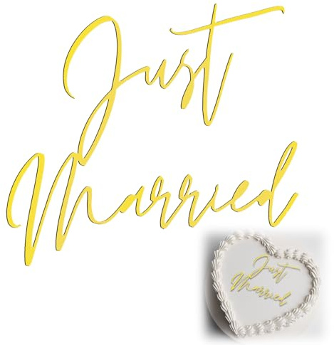 10 * 9cm/3.93 * 3.54in Just Married Cake Topper, Personalized Acrylic Just Married Cake Decorations for Wedding, Anniversary(Gold Mirror)