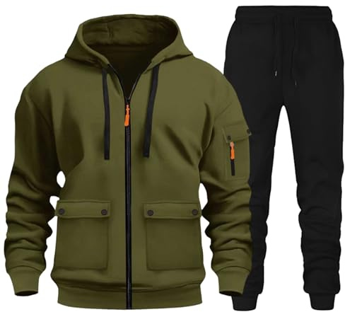 Vhersily 2025 Chándal completo de los hombres de gimnasia de invierno de felpa con capucha y pantalones de dos piezas conjunto Tracksuit con cremallera traje de ropa deportiva, para otoño e invierno