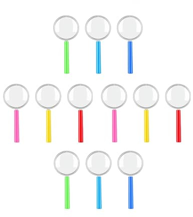 Pavnso Plastic Magnifying Glasses, Colorful Mini Hand Held, 12 Pack