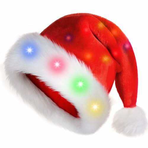 DIELIANHUA Leuchtende Weihnachtsmütze, Weihnachtsmütze mit Led-Lichtern, Nikolausmütze mit Leuchtendem, Perfekt für Weihnachtsfeiern, Feiertage und Neujahrsgeschenke