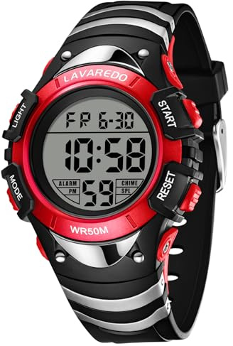 caprock Montre Enfant Garçon Fille,Montre Digitale enfant pour Alarme/Minuterie/Affichage de l'heure/Affichage de la date,étanche Montre-bracelet numérique d'extérieur pour enfants de 3 à 12 ans Rouge