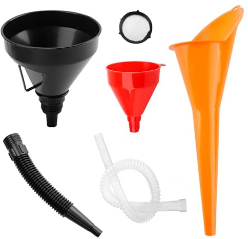 3Pcs Flexible Plastic Funnel Set,Wide Mouth Fuel Funnels,Flexible Right Angle Funnels with Detachable Spout and Filter,Long Mouth Funnel for Car, Motorcycle & Kitchen Gasoline Petrol Engine