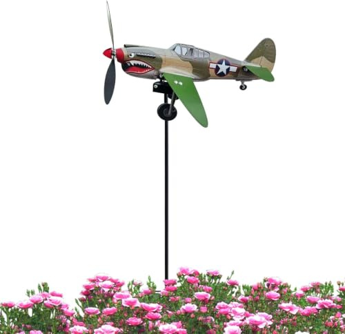 Dybnuhoc Garden Windmill | Decorative Funny Metal | Shark Airplane Wind Sculptures & Spinners - for Patio Courtyard Flower Bed Walkway Holiday Spring Summer