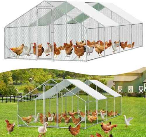 Peviasot Hühnerstall Freilaufgehege, 3x8x2m mit Sicherheitsschloss und Wasserdichtes PE-Farbtuch, Schnell zu reinigen, Freigehege für Hühner,Vogelkäfig, Kleintiere & Pflanzen
