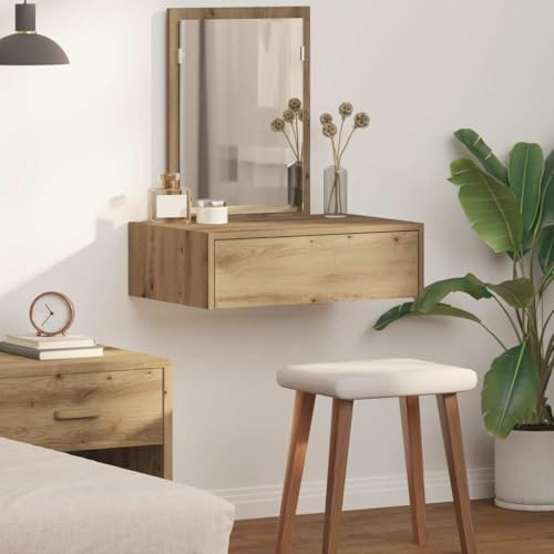Tavolo da toilette marrone 60 x 40 x 70 cm, tavolino in legno di ingegneria con specchio piatto, contenitore per cassetti, finitura opaca per camera da letto moderna