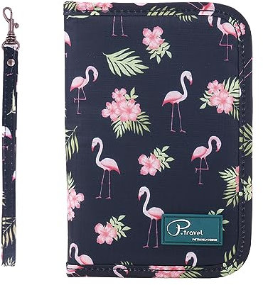 Tuscall Reisepass Tasche Dokumententasche a5 Ausweistasche für 3 Pässe mit Handschlaufe Reise Portemonnaie Brieftasche Drucken Kompakt für Kinder Damen