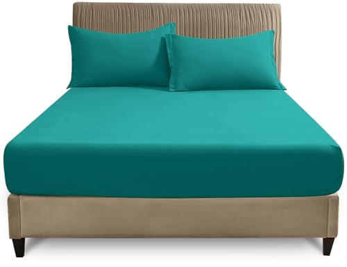 GC GAVENO CAVAILIA Single Fitted Sheet 25cm Deep | Deep Teal Polycotton Bed Sheet | Soft & Breathable Easy Care Bedding with Elastic Corners | Single Mattress Bottom Sheet - (90 x 190 cm)