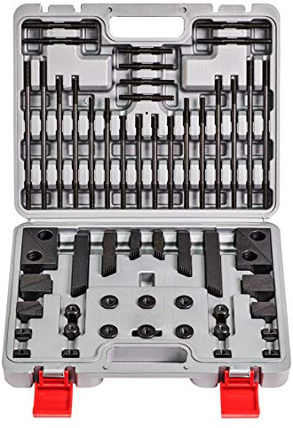 WABECO Spannpratzen Satz 58-teilig für T-Nutenbreite 10 mm und Gewinde M8 T-Nutensteine Spanneisen Spannwerkzeug im Koffer