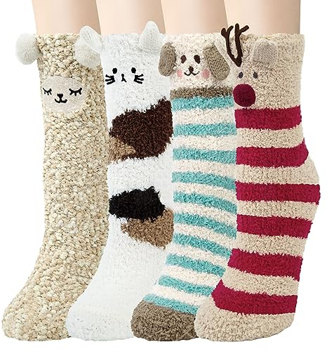 YSense Snug gosiga strumpor damer fluffiga vinterstrumpor kvinnor hemmastrumpor flickor söt gåva julstrumpor födelsedagspresent, återanvändbara, Multi-2, one size