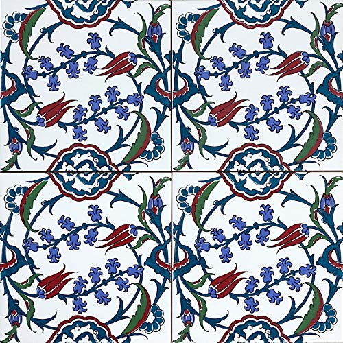 Cerames Pinar - Carrelage mural turc coloré, 1 paquet - 0,48 m2 (12 pièces), carreaux de céramique Iznik avec motif, 20x20, idéal pour la cuisine ou la salle de bain.