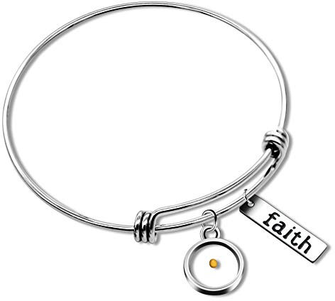 Uloveido Faith Mustard Seed Bangle Christian Inspirational Stainless Steel Expandable Wire Bracelet for Women 2.5 inch Y558 (Round)