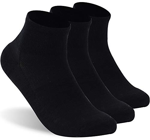 RTZAT 90% Merino Wool Ankle Men's Women's Athletic Business Casual Running Moisture Wicking Everyday Thin Wool Socks, Large, Black, 3 Pairs