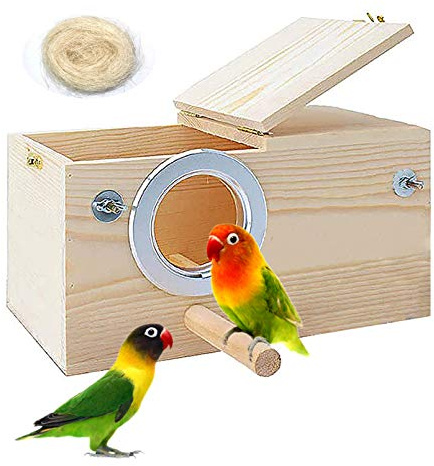 PINVNBY Parakeet Nesting Box Bird House Wood Breeding Box Parrots Mating Box for Lovebirds,Cockatoo,Budgie, Finch,Canary and Medium-Sized Birds(L)