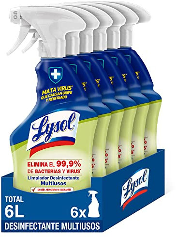 Lysol - Limpiador Desinfectante Multiusos, mata virus y bacterias sin lejía, aroma frescor - pack de 6 x 1 L, total 6L