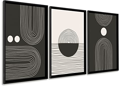 DekoArte - Cuadros decoracion salon modernos nórdico 50x70cm x3 con marco | Set de 3 cuadros con marco negro impresión estilo arte nórdico minimalista en tonos blancos y negros, listos para colgar