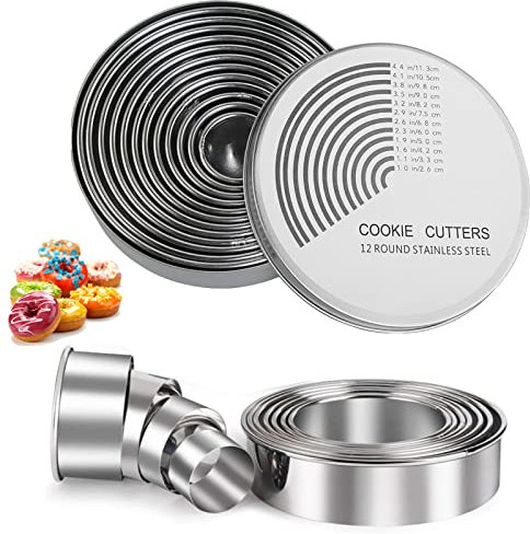 LUKIUP 12 Stück Runde Ausstecher Set mit Aufbewahrungsbox, Keksformen Set,12 verschiedene Größen Mould 2.6cm-11,3 cm,für Plätzchen, Gebäck, Mousse, Donut, Fondant, DIY Kuchen