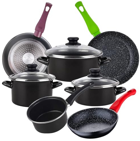 Magefesa Bateria de cocina 7 piezas MAGEFESA Kenia de acero vitrificado con juego de sartenes (18/22/26 cm) Jolie de aluminio forjado