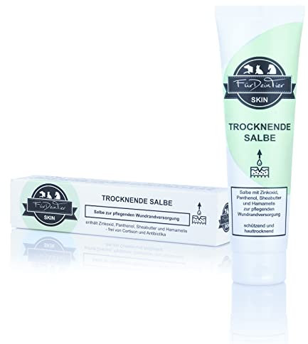 FürDeinTier Skin trocknend | 100 ml Wundschutz- und Wundsalbe | Zinkoxid, Hamamelis, Panthenol, Sheabutter | für alle Tiere geeignet
