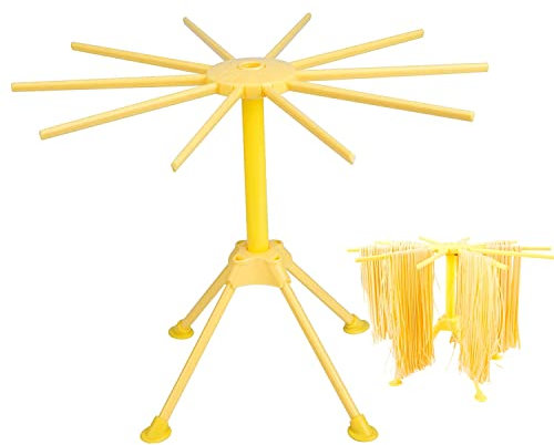 JZK Égouttoir à pâtes pliable jaune avec 10 poignées de bar, support de séchage à spaghetti, support de séchage à nouilles, support à suspendre pour un usage domestique