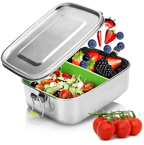 Robin Goods® Lunch-Box aus Edelstahl - Frischhaltedose mit herausnehmbaren Trennsteg - auslaufsicher durch Silikondichtung - Aufbewahrungsbox 1100ml - Camping/Picknick (1 Stück - 1100ml)