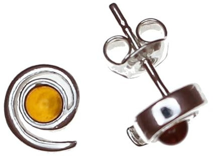 Bernstein Ohrringe von Artisana-Schmuck, moderne kleine Ohrstecker aus Bernstein und 925/000 Sterling Silber rhodiniert
