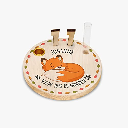 Geburtstagskranz/Kerzenteller aus Holz mit deinem Wunschnamen personalisiert - Motiv 04 Fuchs