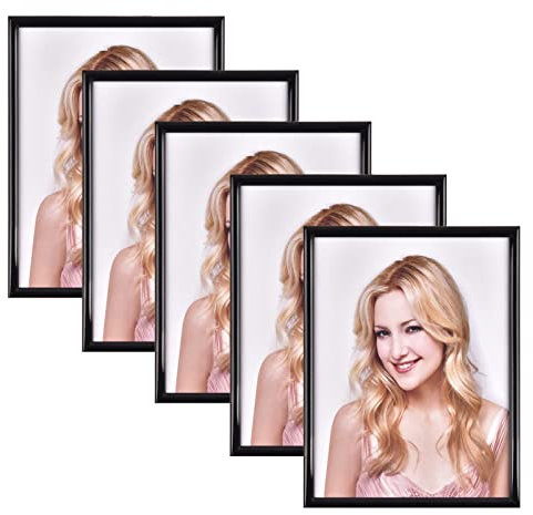 Alishomtll Schwarz Bilderrahmen 5er Set, 15x20cm, Fotorahmen mit HD-Acrylglas Bilderrahmen zum Aufhängen/Aufstellen Fotogalerie Display Kunststoffrahmen Set für Mehrere Bilder Fotos, Schwarz