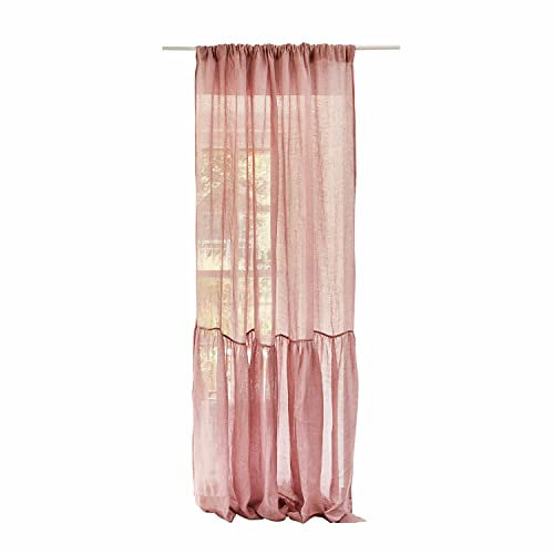 Loberon Gardine Drimmelen, üppiger Fall Dank weitem Volant, Romantik-Look, Vintage-Charakter, Vorhang mit Zwei Tunnelzügen, Sichtschutz, Leinen, rosa