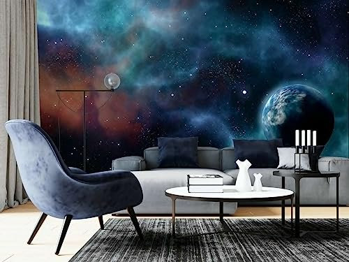 Hintergrund Wandbilder 3D-Tapete mit Sternenhimmel und Erde, 352 x 250 cm Wandtattoo Wandaufkleber für Junge Mädchen Schlafzimmer Wanddeko