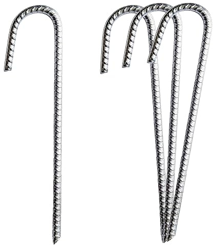 Bodenanker Trampolin 30cm,4 Stück Erdnägel Erdanker Verzinkter Stahl J-Förmige Bodenpfähle,Bauanker Nagel Zeltnagel mit Meißelspitze für Befestigung von Zelten,Fussballtore,Pavillons,Zaun,Hüpfburg