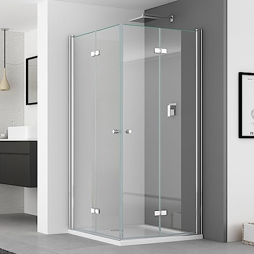 IMPTS Duschkabine faltbar Eckeinstieg 80x120 cm Doppel Duschtür Falttüren Falttürkabine 6mm Sicherheitsglas 185cm Höhe,INKL Duschwanne & Ablauf
