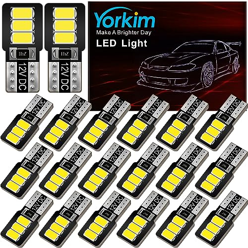 Yorkim 20PCS 194 LED Bulb White, MINI SIZE 168 Led Bulb T10 Led Replacement for Car Interior Map Dome Door Courtesy Trunk License Plate Lights Side Marker Lights, Pack of 20, 6300K