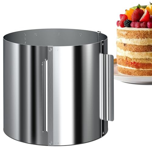 Menz Tortenring verstellbar hoch 20 cm - Edelstahl Kuchenring rund verstellbar Ø 16-30 cm, Stabiler Backring und Backrahmen rund, extra-hohe Tortenform zum Schichten und Dekorieren