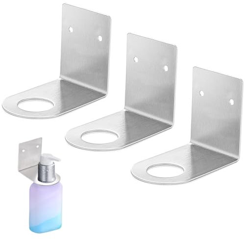 INHEMING 3 Piezas Soporte Dispensador Botellas de Jabón, Soporte Botellas de Bomba Montado en la Pared, Soporte para Botella de Champú de Acero Inoxidable para Cocina, Baño, Champú, Gel de Ducha