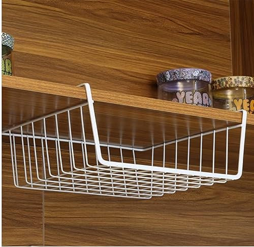 vicusse Unterregal Aufbewahrungskorb, 2 Stück Hängekorb Regal, Regaleinhängekorb, Metall Hängekorb, Schrankkorb Regal zum Einhängen, Schrank Organizer Küche, Küchenschrank Kleiderschrank Weiß