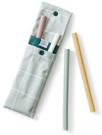 Esembly Sipper Set - Reusable Silicone Straws with Dual-Compartment Travel Pouch, Earth-Friendly, Easy to Clean, BPA Free - Lattice