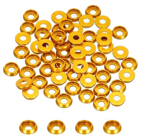 QUARKZMAN Rondelles Coniques M3 Avec Tête en Forme de Coupe, Diamètre du Trou de 3 mm, Rondelles en Aluminium pour Vis RC/FPV/PC/Drone/Pièces de Modèles, Lot de 60 (Dorées)