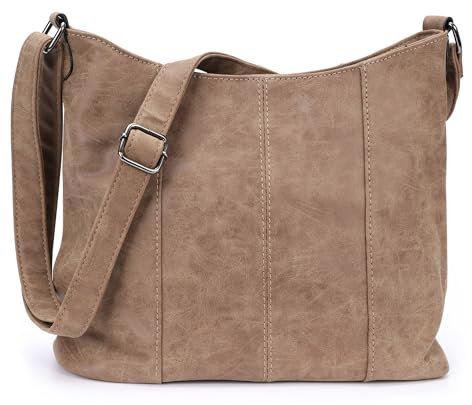 irisaa Handtasche Damen Hobo Schultertasche, Medium Umhängetasche praktische Henkeltasche mit vielen Fächern, Vintage Look mit Reißverschluss, DKB Farbe:Braun