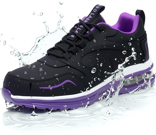 LANSNBO Waterproof Steel Toe Shoes for Women Non Slip Puncture Proof Safety Work Sneakers Comfortable Lightweight Fashion Footwear for Industrial Construction and Food Service (Hei zi 37.5)