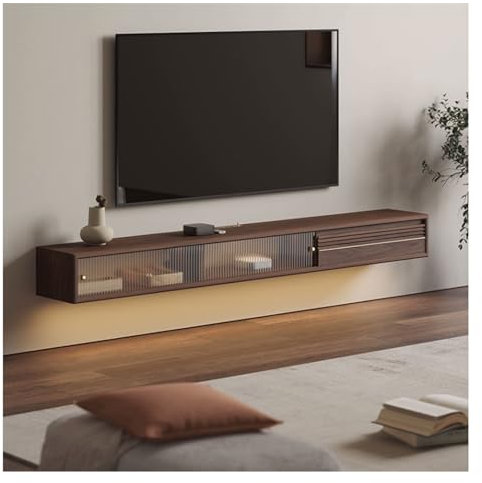 Sideboard Wohnzimmer Hängend Schwebender TV-Ständer aus Holz zur Wandmontage, schwebendes Entertainment-Center mit Regalen, schwebender TV-Schrank, TV-Regal, TV-Konsole for unter dem Fernseher, schwar
