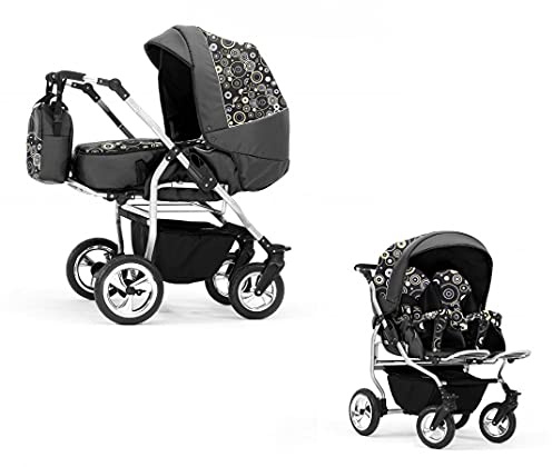 Elcar Zwillingskinderwagen 2 in 1 Duo Twin inkl. Sportsitze - 11 Teile - in Schwarz